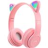 Joso Cuffia Bluetooth per orecchie di gatto con microfono, luce LED per apprendimento online, scuola, viaggi, tablet, smartphone, cuffie pieghevoli senza fili, per kids dai 7 anni in su (rosa)