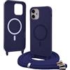 Bigcousin Magnetica Cover con Cordino per iPhone 12 Mini,[Compatibile con MagSafe], Cover in Silicone, Regolabile Cordino da Collo Nylon Catena Collana Tracolla,Blu