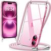 caslord Trasparente Cover con Cordino per iPhone 16 | 1,6 m Regolabile | Antiurto | Anti-ingiallimento | Anti-Graffio | Oro rosa