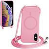 FMPCUON FNPCUON Cover Magnetica Silicone per iPhone XS Max con Cordino,Compatibile con MagSafe,Custodia con Laccio Collana Tracolla Collo Sottile TPU Antiurto Protettiva Case con Corda.Pink