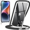 caslord Trasparente Cover con Cordino per iPhone 14 | 1,6 m Regolabile | Antiurto | Anti-ingiallimento | Anti-Graffio | Nero