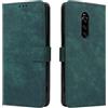 LMFULM® Custodia per Sony Xperia 1 J8110/ J8170/ J9110 (6,56 pollici) custodia magnetica in pelle PU con supporto fondina anti-furto pennello portafoglio retro scrub verde
