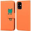 Ailisi Cover per Galaxy A51 SM-A515F, Orange Flip Cover Cartoon Cute Frog Custodia Protettiva Caso Libro in Pelle PU con Portafoglio, Funzione Supporto, Chiusura Magnetica - Rana, Arancia