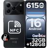 Luzglo Note 56 Pro Smartphone Android 16, 6150mAh, 6.56 HD+ 90Hz IPS, 32GB + 128GB/2TB TF, 13MP+8MP, 4G Telefono Cellular offerta Smartphone, 8.45mm Ultrasottile, Dual SIM/Octa Core/Face ID/GPS, Nero