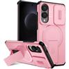 xinyunew custodia per Samsung Galaxy S25 Edge con ring stand magnetico, cover militare antiurto con protezione fotocamera scorrevole compatible with MagSafe ricarica wireless Rose