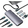 Bawanfa Hub USB C 8-in-1, 10Gbps USB C Hub con 4K@60Hz Video, 100W PD Ricarica, 3× USB-C 10Gbps e 3× USB 3.0 5Gbps, Docking Station per MacBook Pro/Air, iPad Pro, Dell, HP e Altro