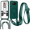 FERLAN Cover con Cordino per Xiaomi Poco X3 NFC/X3 Pro/X3 Cover Magnetica, Cover in Silicone TPU Morbido Corda Collana Necklace Regolabile Stylish con Catena Ultra Sottile Case, Verde scuro