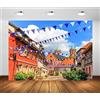 BELECO 2.1x1.5m Sfondo in tessuto per l'Oktoberfest,Germania,Baviera,strada cittadina con bandiere bavaresi,sfondo per la festa della birra,sfondo per Rothenburg ob der Tauber,decorazioni per feste