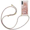 YAMCCCSE Custodia con Cordino per Samsung Galaxy A7 2018/A750, Liquid Quicksand Cover con Collana Practical Stylish, Trasparente Silicone Glitter Liquido Antiscivolo Case per Cellulare Girocollo，D'oro