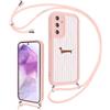 Saqmkil Righe Cover con Cordino per Samsung Galaxy A55 5G, Estivi Aesthetic Striped Disegni Cane Rosa Custodia con Collana Tracolla Laccio Collo Corda, Morbido Silicone Antiurto Case per Samsung A55