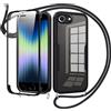 Jrkvniv Cover per iPhone 8/iPhone 7/iPhone SE 2020/2022con Cordino,360 Gradi Trasparente Custodiacon con Protezione Schermo Integrata,Bumper Rugged Custodia con Regolabile Tracolla Corda-Nero