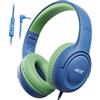 Acer Cuffie per Bambini, Jack da 3,5 mm, Limite di Volume 85/94 dB | Pieghevoli e Regolabili, Suono Stereo Over-ear, Cuffie Bambini per iPad, Kindle, PC, Tablet, Scuola(Blu-Verde)