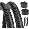 Hycline Knobby - Set di 2 pneumatici per mountain bike, pieghevoli, 26/27,5/29 x 2,1, con camere d'aria e leve per pneumatici, pneumatici per fuoristrada e fuoristrada
