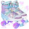 Nattork Pattini a rotelle per bambini e bambine, 4 misure, regolabili, con farfalle e fiori, con ruote illuminate, regalo di compleanno per sport al chiuso e all'aperto