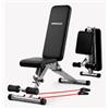MADICKS Panca Palestra Regolabile Inclinabile e Pieghevole, Portata 300 kg, Schienale a 6 Posizioni e Seduta a 3, Bande Elastiche Incluse, Panca Pesi Multifunzione Salvaspazio per Home Gym