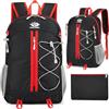JynxtoyZeal Zaino Trekking 35 Litri Impermeabile Zainetto Uomo Donna Nero 45x18x31cm | Pieghevole Zaino da Viaggio Grande Capacità Zaini da Escursione Sportivo Montagna Campeggio Scuola