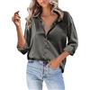 Baxtayel Camicetta da donna in raso di seta con bottoni, casual, a maniche lunghe, con scollo a V, camicetta allentata, elegante, per lavoro, ufficio, tunica top