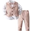 FEESHOW Bambini Bimbo Completo Elegante per Bambini Set da Gentiluomo Farfalla Camicia A Maniche Lunghe Gilet Pantaloni Set per Matrimonio Battesimo Festa Outfit