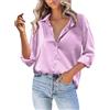 Baxtayel Camicetta da donna in raso di seta con bottoni, casual, a maniche lunghe, con scollo a V, camicetta allentata, elegante, per lavoro, ufficio, tunica top