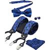 Alizeal Set da uomo con papillon e bretelle, fazzoletto e gemelli, 6 clip, colore nero
