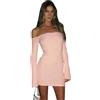 FFWTPY Vestito Donna Sexy Maniche Lunghe Elegante Mini Abito da Sera Vestito Senza Spalline Bodycon Dress Rosa Vestiti de Discoteca Sera Cocktail Party