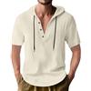 PRIVIMIX Camicia Uomo Lino Manica Corta con Cappuccio T Shirt Cotone Camicie Estive da Spiaggia Vacanza M-3XL