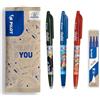 PILOT x ONE PIECE - Set di 3 Frixion Ball, nero, blu, rosso + 1 set di 3 ricariche blu + 4 adesivi - Penne cancellabili - Edizione limitata One Piece - Penne roller ricaricabili - Punta media