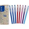 PILOT - Set di 8 Penne FriXion Ball Stick - Penna a Inchiostro Termosensibile Cancellabile - La FriXion economica - 3 Blu, 2 Rosse, 1 Rosa, 1 Viola, 1 turchese - Punta Media
