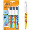 BIC Penne a sfera fusto in velluto 4 colori, punta media 1,00 mm, tema vita marina, 3 motivi assortiti, confezione da 6