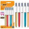 BIC Penne a Sfera a Scatto 4 Colours Shine e Party Punta Media (1,00 mm) con fusto nei Colori Argento Metallizzato, Oro, Rosso, Blu e Oro con Effetto Champagne - Confezione da 5