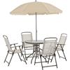 Easycomfort 6 pz Set Mobili da Giardino in Tubi d'Acciaio, Tavolo da Giardino con Sedie e Ombrellone, Crema