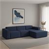 Talamo Italia - Divano fisso con penisola Giovanna, Divano componibile con penisola destra, Sofà moderno in tessuto, 100% Made in Italy, Cm 300x170h70, Blu