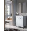 Dmora - Mobile sotto lavabo NewYork, Mobiletto per bagno, Armadio a 2 ante con specchio, 60x45h80 cm, Bianco lucido