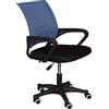 Dmora Sedia da ufficio su ruote, Poltrona elevabile con braccioli, Sedia in tessuto imbottito con schienale in rete, cm 62x50h84/93, colore Nero e Blu
