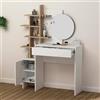Dmora Consolle Thalassius 35x35x151h cm Bianco Quercia Specchio Incluso 2 Ripiani, 2 Vani