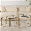 Dmora Set di 3 tavolini da Salotto Carugate, Tavolo Basso da caffè, Portariviste per Divano, Ripiano da Soggiorno, 80x80 h43 cm, Oro e Trasparente