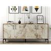 Dmora - Credenza Orionis, Buffet da soggiorno, Madia da salotto, Dispensa da cucina, 180x35h78 cm, Noce e Bianco Marmo