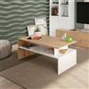 Dmora - Tavolino da salotto Vail, Tavolino soggiorno, Tavolino da caffè, Tavolo basso, 100x50h43 cm, Rovere Nodi e Bianco lucido