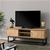Dmora - Mobile porta TV Themis, Credenza da soggiorno, Armadio basso per TV, Base parete attrezzata, 140x40h50 cm, Nero e Quercia