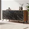 Dmora - Credenza Dagon, Buffet da Soggiorno, Madia da Salotto, Dispensa da Cucina, 180x45 h80 cm, Noce e Grigio