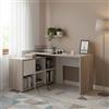 Dmora - Scrivania ad angolo con scaffale con sei scomparti, colore quercia e bianco, cm 140 x 80 x 120