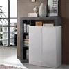 Dmora - Credenza Gusana, Buffet da Soggiorno, Madia da Salotto, Dispensa da Cucina, Made in Italy, 108x42 h127 cm, Bianco Lucido e Ardesia