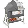NONE Culla 4-in-1 per Neonati, Culla Co-sleeping con Ruote Integrate, con Materasso e Zanzariera, Grigio, 91L X 50L X 68-81H Cm