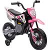 AIYAPLAY Moto elettrica cross 12V per bambini 3-6 anni con 2 motori, 109,5x60x72,5 cm, rosa | Aosom Italy