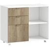 HOMCOM Supporto per Stampante con Ruote, 3 Cassetti e 2 Ripiani, 80x40x68 cm, Bianco Rovere | Aosom Italy