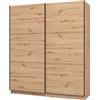 Dmora Guardaroba Grande Kasachi 179x210h cm Marrone Rovere Nodi Appendiabiti 5 Ripiani, Armadio Camera da Letto Apertura Scorrevole