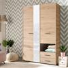 Dmora Guardaroba 3 Ante Hamira 128x54 cm Marrone Rovere Nodi Appendiabiti 2 Cassetti, Armadio Camera da Letto 5 Ripiani