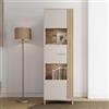 Dmora Vetrina Sasami 60x40x193h cm Marrone Rovere Nodi 4 Ripiani Cassetti, Mobile Espositore Un'anta