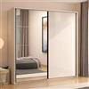 Dmora Guardaroba Grande Kafura 220x218h cm Bianco Crema Appendiabiti 2 Ripiani, Armadio Camera da Letto Apertura Scorrevole