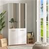 Dmora Scarpiera Natake 90x38x199h cm Bianco 8 Ripiani 4 Ante, Mobile Portascarpe con Specchio
